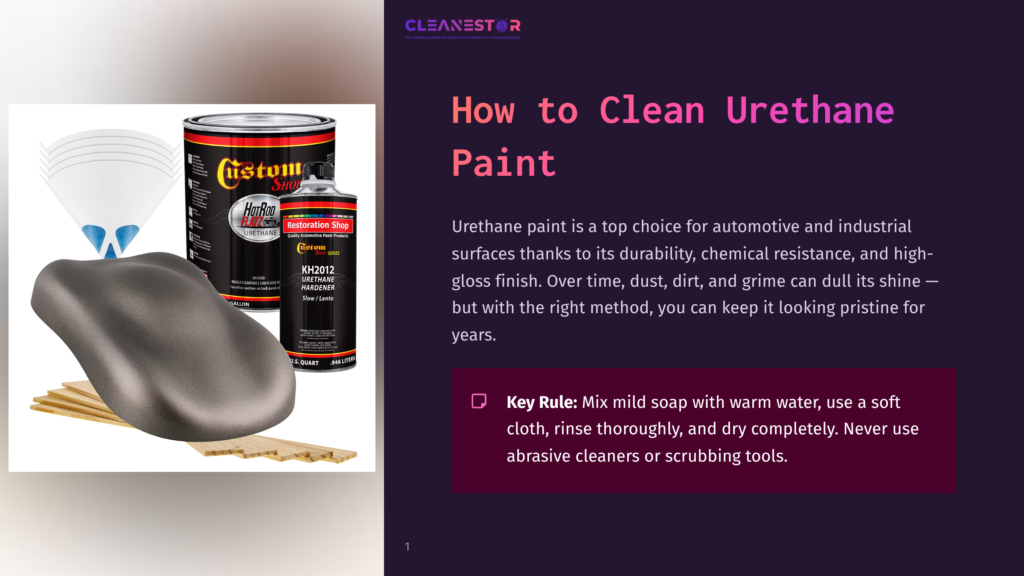 A Can Of Restoration Shop Urethane Paint, A Gallon Of Kh2012 Urethane Reducer, And A Metallic Gray Car Body Are Displayed On A Wooden Surface, With A Funnel In The Background.