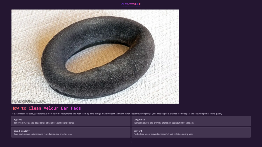 A Close-Up Of A Black Velour Headphone Earpad, Showing Texture And Wear, With The Title &Quot;How To Clean Velour Ear Pads&Quot; Visible Below.