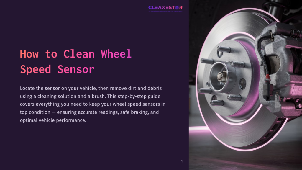 Close-Up Of A Clean Car Wheel And Brake Rotor With A Silver Caliper, Illuminated By Pink Lighting. Text Overlay Reads &Quot;How To Clean Wheel Speed Sensor.