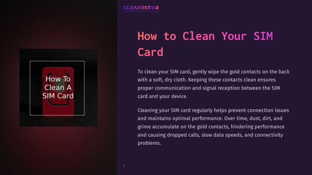 1 How To Clean Your Sim Card Close-Up Of A Red Sim Card With Gold Contacts On The Back, With The Text &Quot;How To Clean A Sim Card&Quot; Overlayed On A Dark Background.