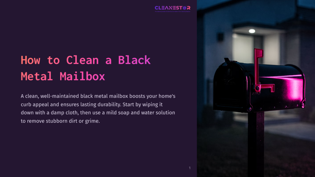 1 How To Clean A Black Metal Mailbox A Black Metal Mailbox Stands Illuminated By Pink Light At Dusk, With The Text &Quot;How To Clean A Black Metal Mailbox&Quot; Visible On The Left.