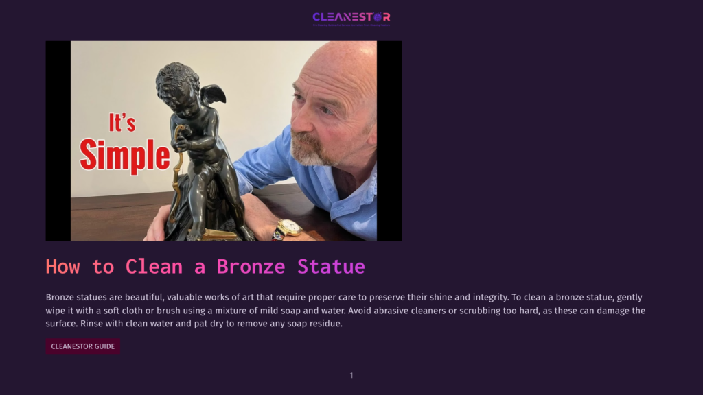 1 How To Clean A Bronze Statue Man Gently Cleaning A Dark Bronze Statue With A Soft Cloth, The Statue Is Of A Cherub. Text Overlay Reads &Quot;It'S Simple&Quot; And &Quot;How To Clean A Bronze Statue&Quot;.