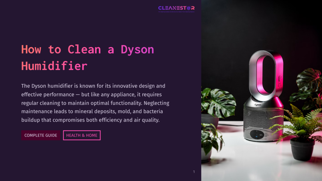 A Dyson Humidifier, With A Sleek Silver And Pink Design, Stands On A White Table Surrounded By Green Plants In A Modern Interior Setting.