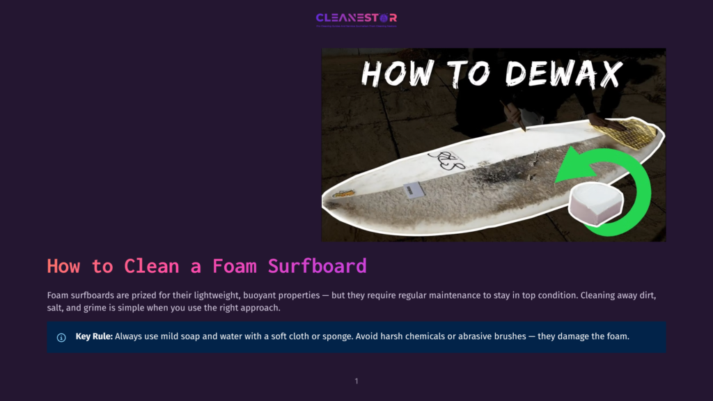 A Foam Surfboard With A Dirty, Wax-Covered Surface, A Person Dewaxing It With A Green Arrow Pointing To The Right, And A Caption That Reads &Quot;How To Dewax&Quot;.