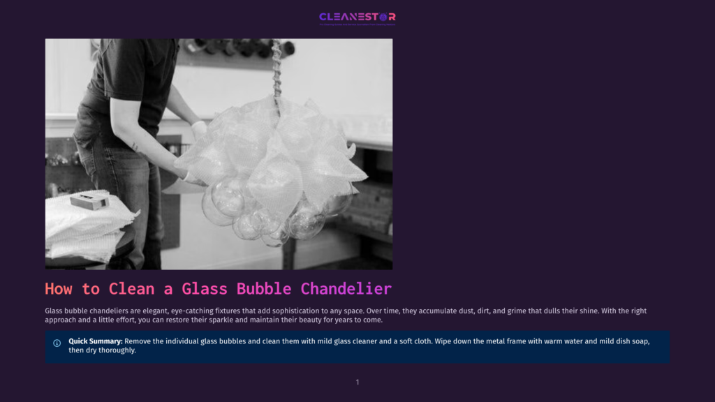A Person Carefully Cleans A Glass Bubble Chandelier, Wrapping Individual Glass Bubbles In Protective Plastic Wrap Before Wiping Them Clean With A Soft Cloth.