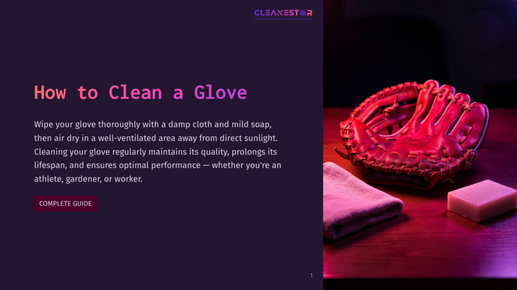 A Red Baseball Glove Rests On A Wooden Surface Next To A Small Bar Of Soap And A Folded Cloth, With The Text &Quot;How To Clean A Glove&Quot; Visible On A Dark Background.