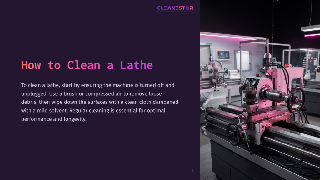 A Clean, Well-Maintained Metal Lathe In A Workshop Setting, Illuminated By Bright Pink Lighting. Text On The Left Reads &Quot;How To Clean A Lathe.