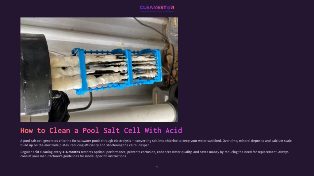 Close-Up Of A Salt Pool Cell With Significant Calcium And Mineral Buildup On Its Electrode Plates. The Blue Plastic Housing Of The Cell Is Visible, Showing The Effects Of Electrolysis On Saltwater Pools.