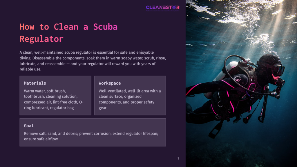 A Scuba Diver With A Black And Pink Wetsuit And Gear Floats Underwater, Illuminated By Vibrant Neon Lights. The Diver Is Positioned To The Right Of The Frame, With The Dark Blue Ocean And Faint Bubbles Visible In The Background.