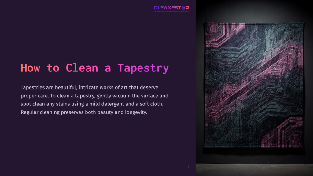 A Tapestry With A Circuit Board Design In Shades Of Teal And Pink Hangs On A Dark Wall. The Text &Quot;Cleanestor&Quot; Is Visible At The Top Of The Image.