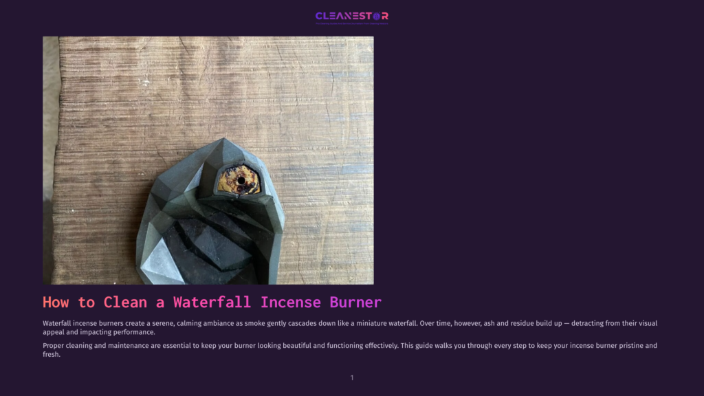A Dark, Faceted Waterfall Incense Burner Sits On A Rustic Wooden Surface, Showing Signs Of Ash And Residue Buildup, Highlighting The Need For Cleaning.