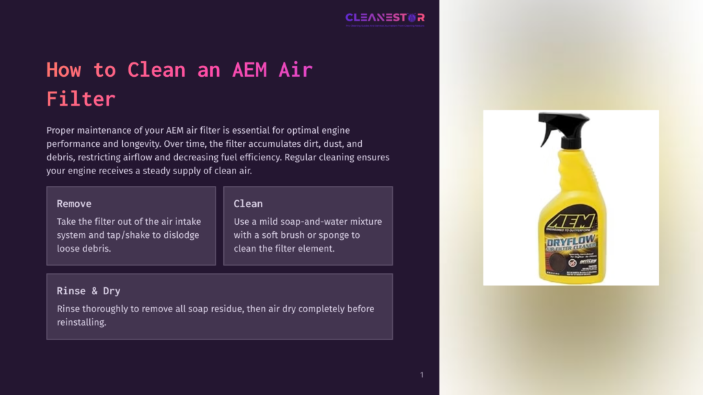 Yellow Spray Bottle Of Aem Dryflow Air Filter Cleaner With Instructions On How To Clean An Aem Air Filter.
