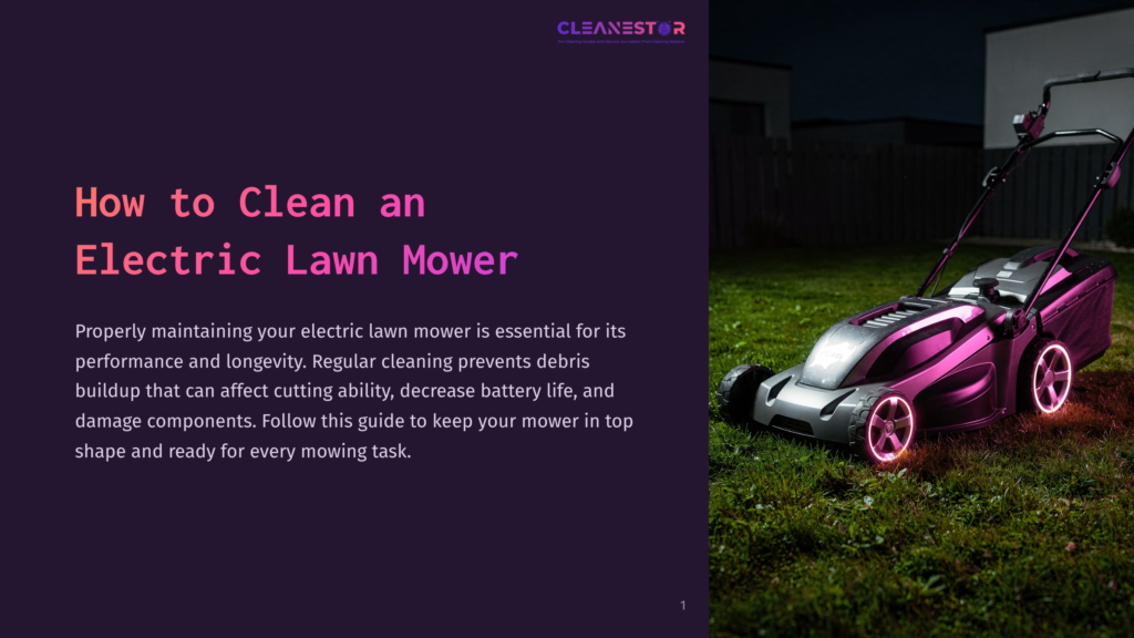 1 How To Clean An Electric Lawn Mower A Modern Electric Lawn Mower With Glowing Pink Wheels Sits On A Dark Green Lawn At Night, With A Purple And Pink Text Overlay Reading &Quot;How To Clean An Electric Lawn Mower.