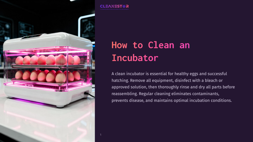 A White And Pink Cleanestor Incubator With Two Shelves Of Eggs Glows Under Pink Led Lights. Text Reads &Quot;How To Clean An Incubator.