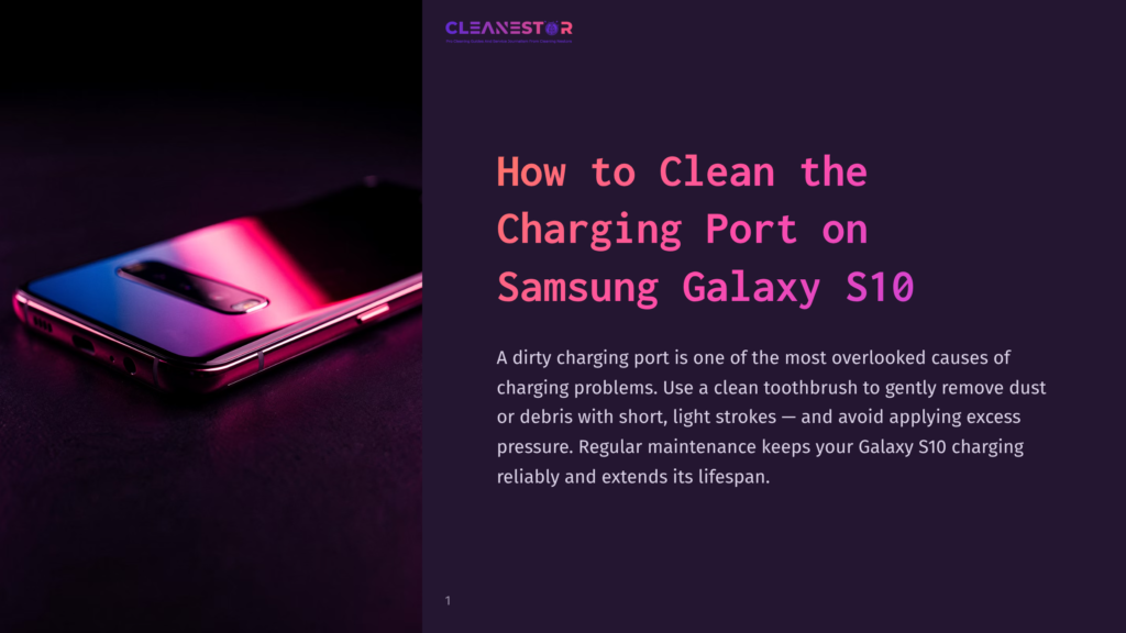 Close-Up Of A Shiny Samsung Galaxy S10 Phone With A Colorful, Reflective Screen, Showcasing The Bottom Edge With The Charging Port.