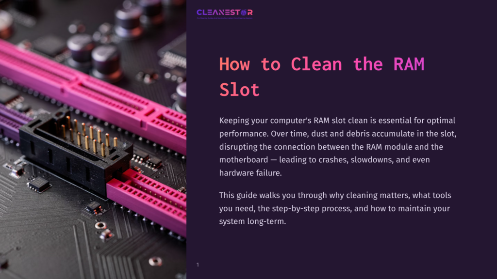 1 How To Clean The Ram Slot Close-Up Of A Computer Motherboard Showing Pink And Purple Ram Slots With Gold Pins, Highlighting The Importance Of Cleaning Ram Slots For Optimal Performance.