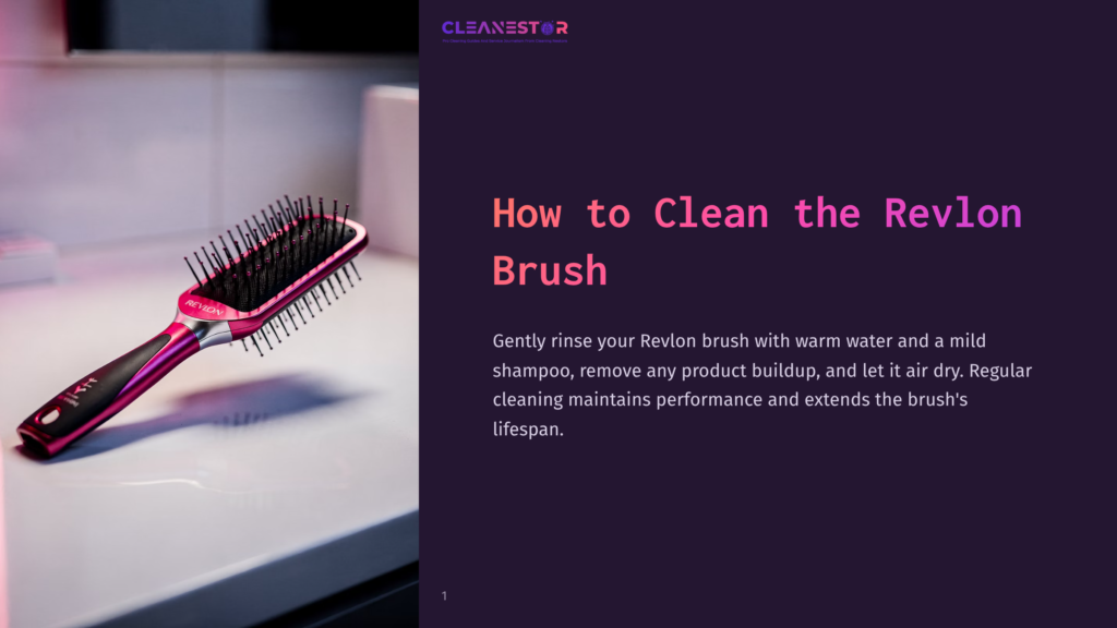 A Shiny Pink And Black Revlon Hairbrush Sits On A White Countertop, With A Blurred Bathroom Background. The Image Is Part Of A Guide On &Quot;How To Clean The Revlon Brush&Quot;.