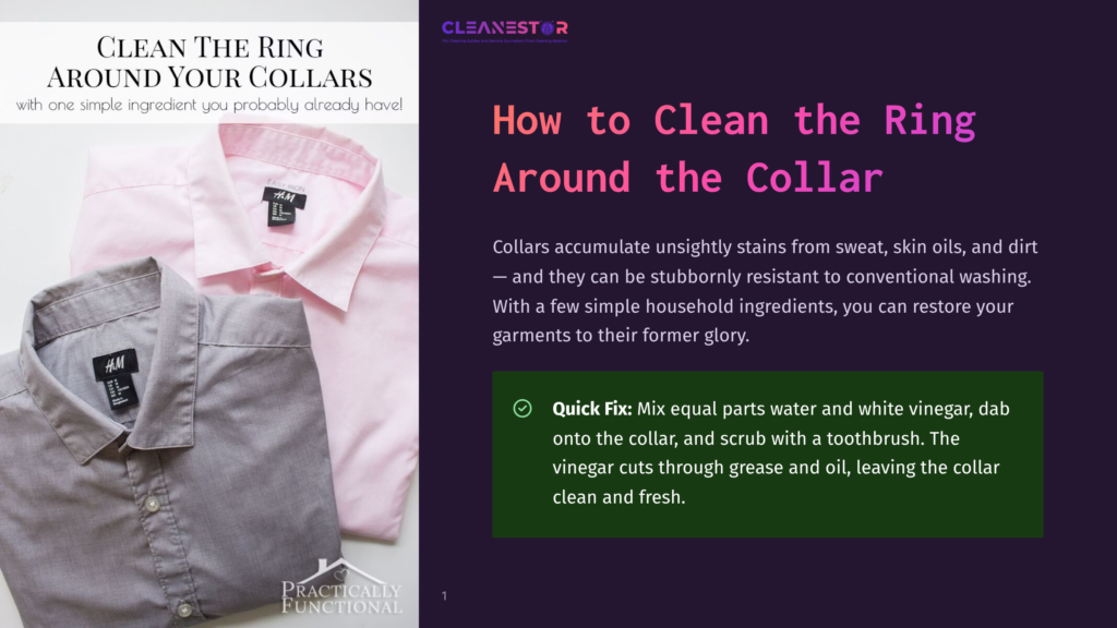 Two Collared Shirts, One Pink And One Grey, Lie On A Surface. Text Overlay Reads &Quot;Clean The Ring Around Your Collars With One Simple Ingredient You Probably Already Have.
