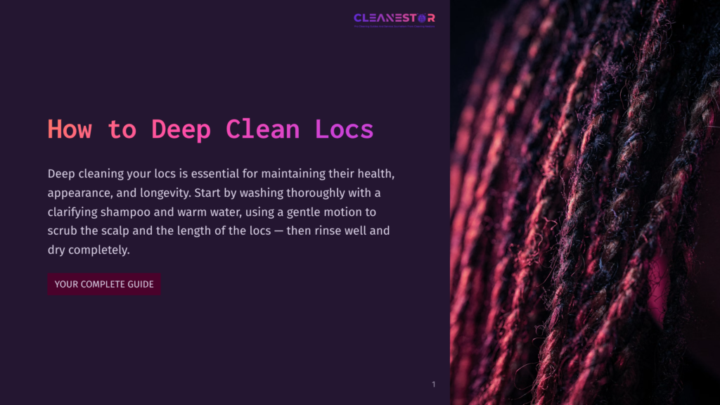 How To Deep Clean Locs&Quot; Title Card With Text On A Dark Purple Background And A Close-Up Of Textured Locs On The Right.