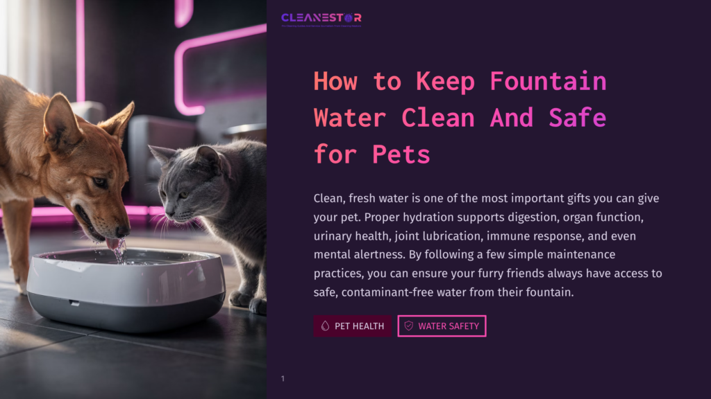 A Dog And Cat Drink Water From The Same Fountain, Highlighting The Importance Of Clean Water For Pets.