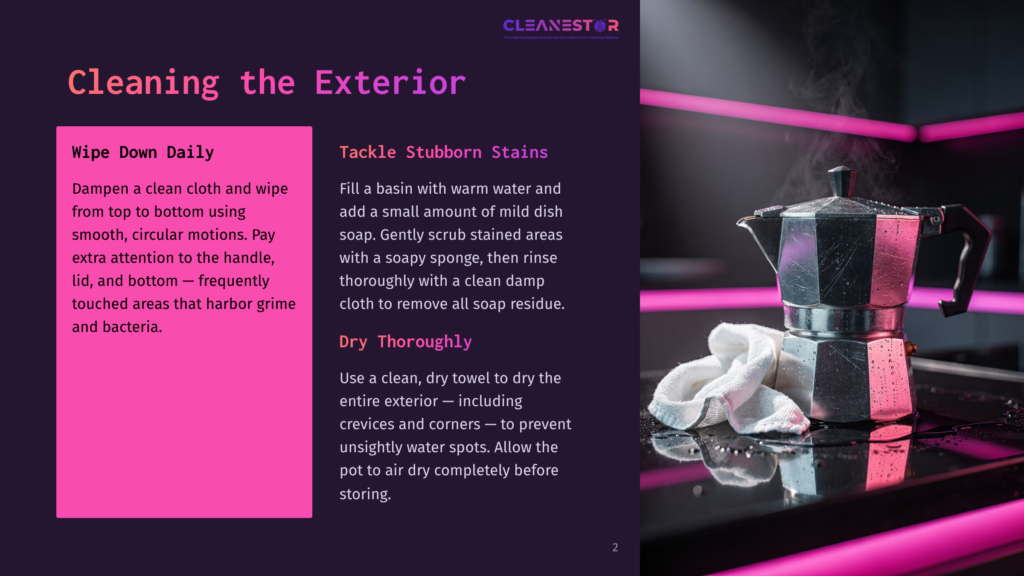 A Stovetop Espresso Maker Steams On A Dark Surface, With A White Cloth Draped Over Its Side, Illuminated By Vibrant Pink And Purple Neon Lights.