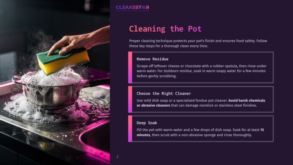A Hand Scrubs A Pot Filled With Soapy Water And Bubbles With A Green Sponge, Demonstrating How To Clean A Pot.