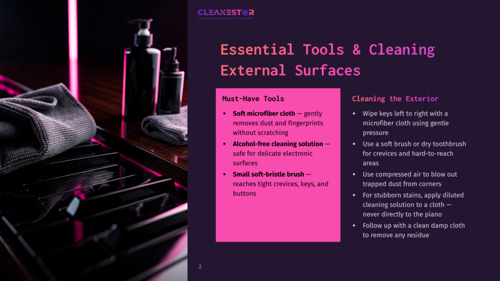Essential Tools &Amp; Cleaning External Surfaces: Soft Microfiber Cloth, Alcohol-Free Cleaning Solution, Soft Bristled Brush, And Compressed Air. Also Includes Cleaning The Exterior.