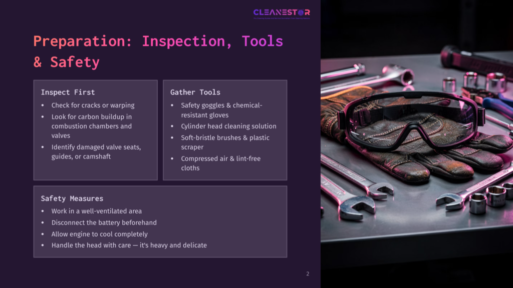 Close-Up Of A Pair Of Work Gloves And Various Wrenches And Tools Laid Out On A Dark Workbench, Suggesting Preparation For Automotive Inspection And Maintenance.