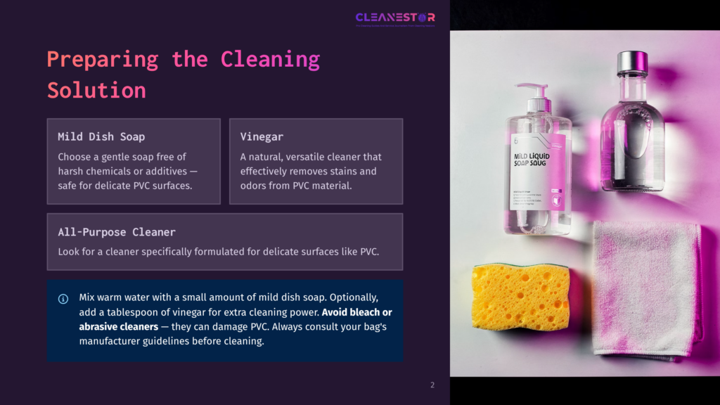 A Pink-Toned, Overhead Shot Displays Cleaning Supplies: A Bottle Of Mild Liquid Soap, A Clear Bottle With A Pink Liquid, A Yellow Sponge, And A Folded White Cloth, Arranged On A Textured Surface.