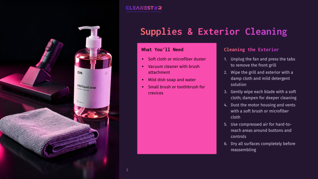 A Bottle Of Mild Liquid Soap Sits Next To A Vacuum Cleaner Attachment And A Folded Purple Microfiber Cloth, Suggesting Supplies For Exterior Cleaning.