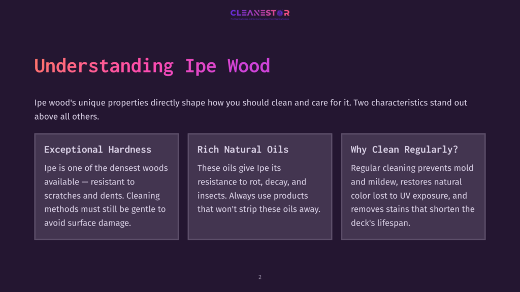 2 Understanding Ipe Wood Understanding Ipe Wood: Exceptional Hardness, Rich Natural Oils, And Why Clean Regularly. Learn About Ipe Wood'S Durability And Maintenance.