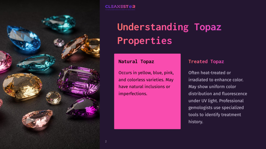 2 Understanding Topaz Properties A Collection Of Faceted Topaz Gemstones In Various Colors, Including Yellow, Blue, And Purple, Are Displayed On A Dark Surface. The Image Highlights The Natural And Treated Properties Of Topaz.