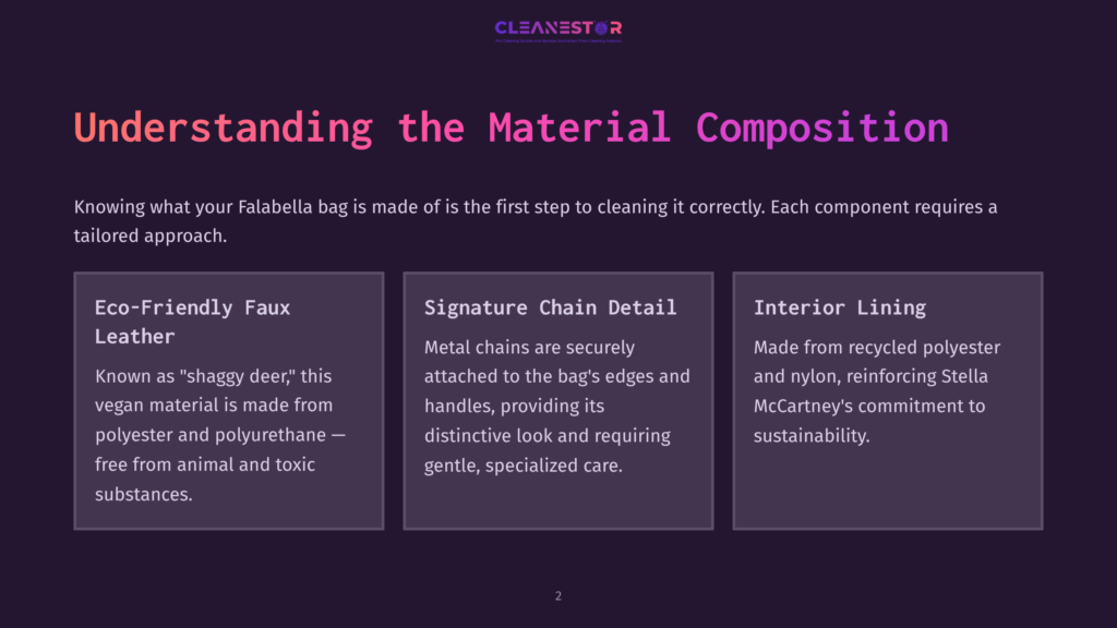 2 Understanding The Material Composition Understanding The Material Composition Of Falabella Bags: Eco-Friendly Faux Leather, Signature Chain Detail, And Interior Lining Made From Recycled Polyester And Nylon.