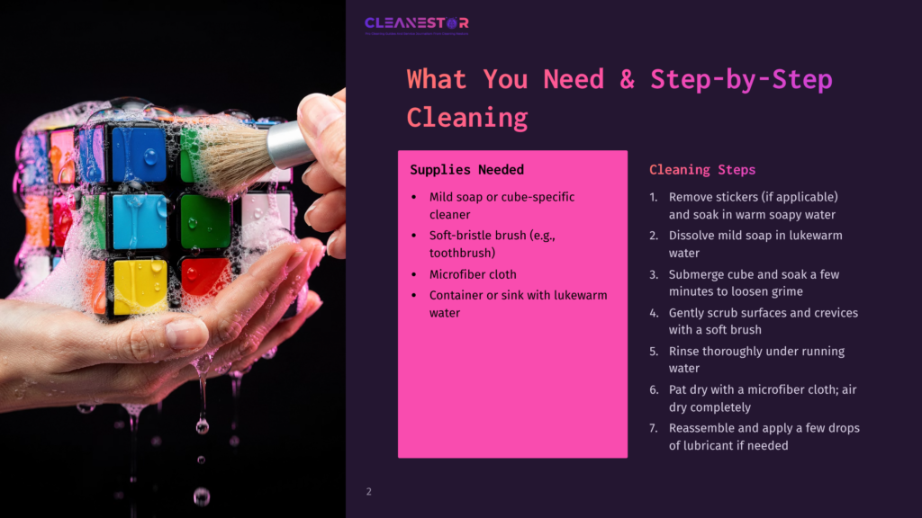 A Hand Gently Cleans A Wet, Colorful Rubik'S Cube With A Brush In A Tub Of Soapy Water. The Image Showcases The Cleaning Process For A Rubik'S Cube, With Suds And Water Droplets Visible.