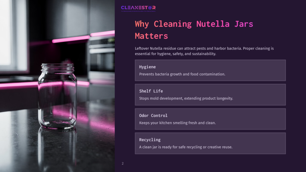 A Clean, Empty Glass Jar With A Pinkish Hue Sits On A Dark Countertop In A Modern Kitchen. The Jar Is The Main Focus, With Soft Lighting And A Blurred Background Featuring Kitchen Cabinets And Neon Pink Lights.