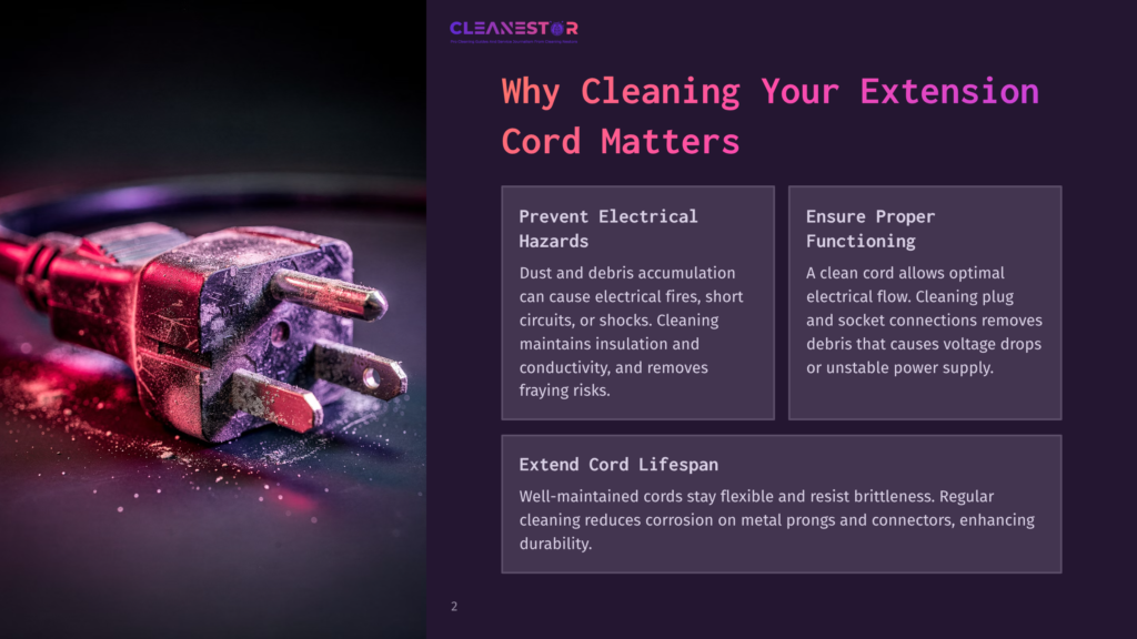 2 Why Cleaning Your Extension Cord Matters Close-Up Of A Dusty, Frayed Electrical Cord And Plug, Highlighting The Need For Cleaning And Maintenance To Prevent Electrical Hazards And Ensure Proper Functioning.