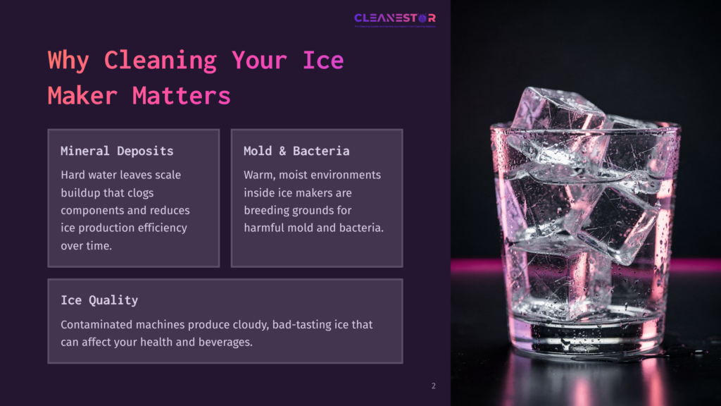A Close-Up Shot Shows A Glass Filled With Ice Cubes And Water, With Condensation On The Outside. The Background Is Dark And Out Of Focus, With A Subtle Pink Glow On The Right Side.