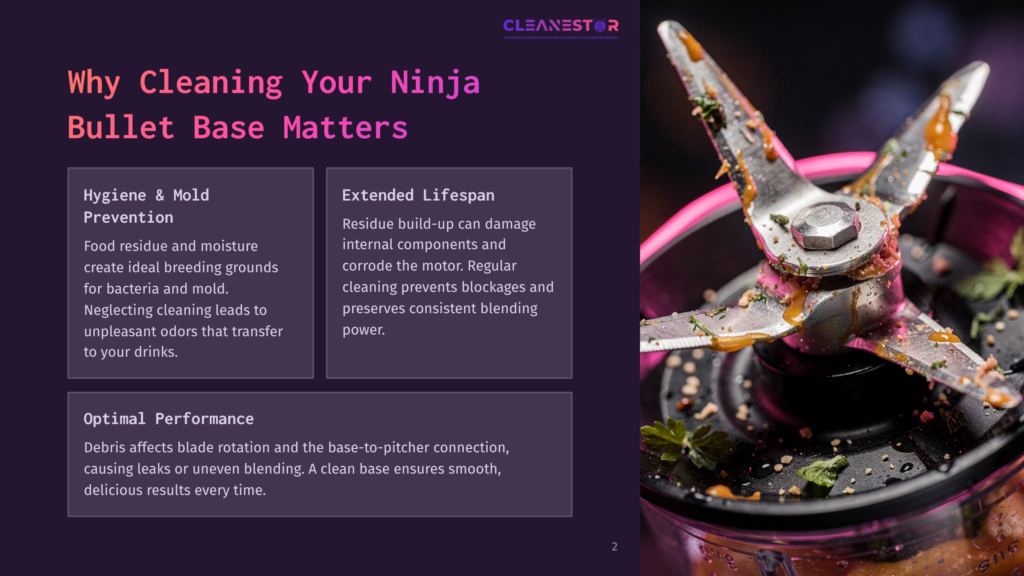 2 Why Cleaning Your Ninja Bullet Base Matters Close-Up Of A Blender Blade With Food Residue And Herbs, Highlighting The Importance Of Cleaning The Ninja Bullet Base For Hygiene And Performance.