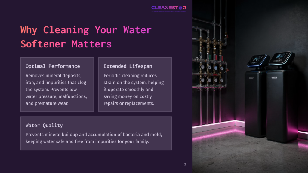 Two Sleek, Modern Water Softeners, Labeled &Quot;Cleanest&Quot; And &Quot;Aquapure,&Quot; Stand Side-By-Side In A Dimly Lit Room, With Pipes And Valves Visible Behind Them And A Soft Pink Glow Emanating From The Floor.