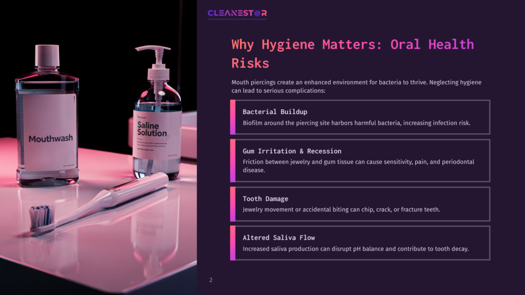 2 Why Hygiene Matters Oral Health Risks A Close-Up Of A Toothbrush And Two Bottles, One Labeled &Quot;Mouthwash&Quot; And The Other &Quot;Saline Solution,&Quot; On A Dark, Reflective Surface, Suggesting A Focus On Oral Hygiene.