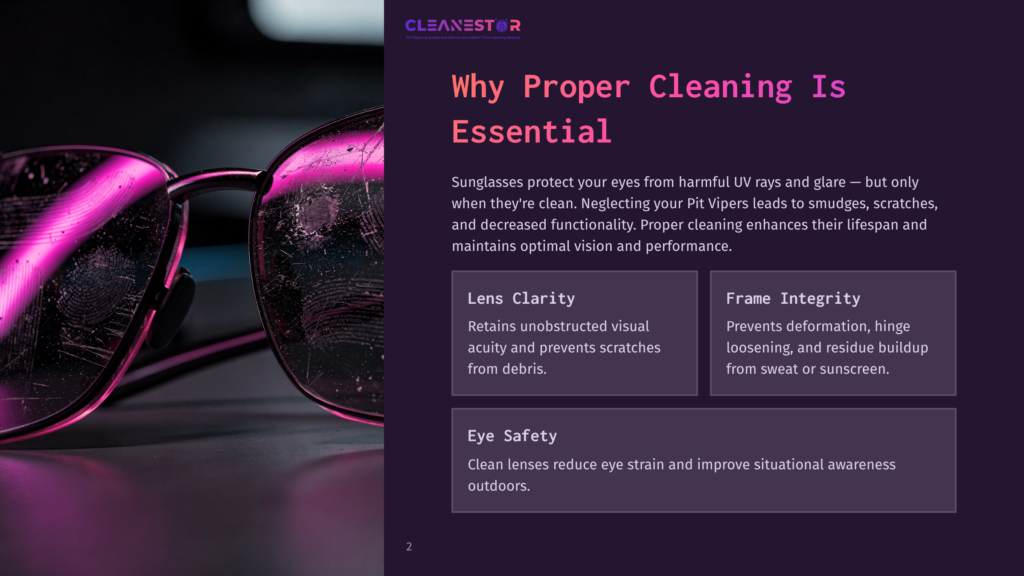 Close-Up Of Dirty Sunglasses With Smudges And Fingerprints On The Purple Lenses, Highlighting The Need For Proper Cleaning For Lens Clarity And Eye Safety.