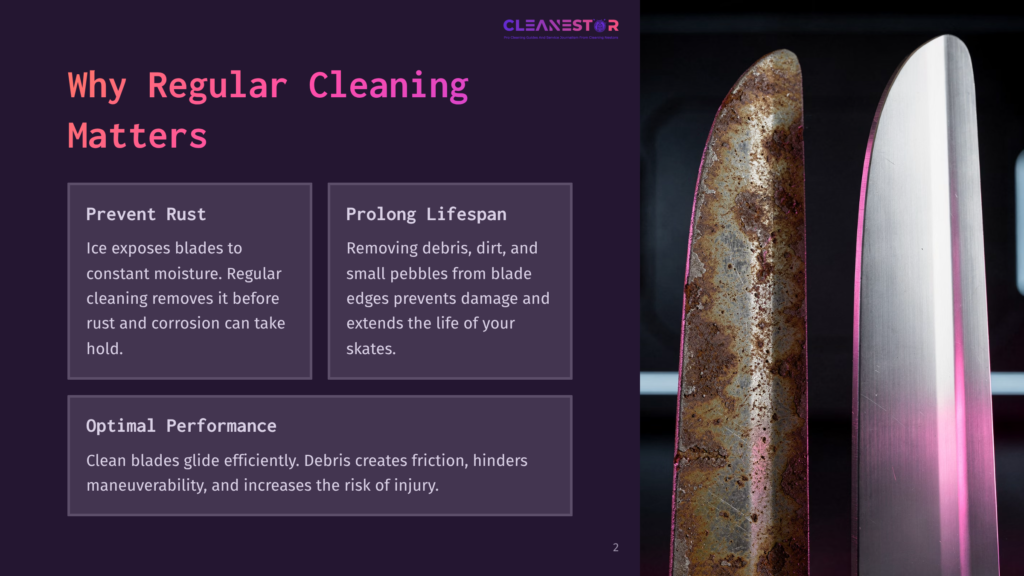 2 Why Regular Cleaning Matters 162 An Image Contrasting Two Blades, One Clean And Shiny, The Other Rusty And Dull, Against A Dark Background With Text About The Importance Of Regular Cleaning For Preventing Rust And Prolonging Lifespan.