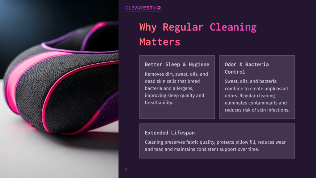 Close-Up Of A Pillow With Black Fabric And Bright Pink Piping, Highlighting Its Texture And Stitching. The Text &Quot;Cleanestor&Quot; Is Visible In The Top Left Corner.