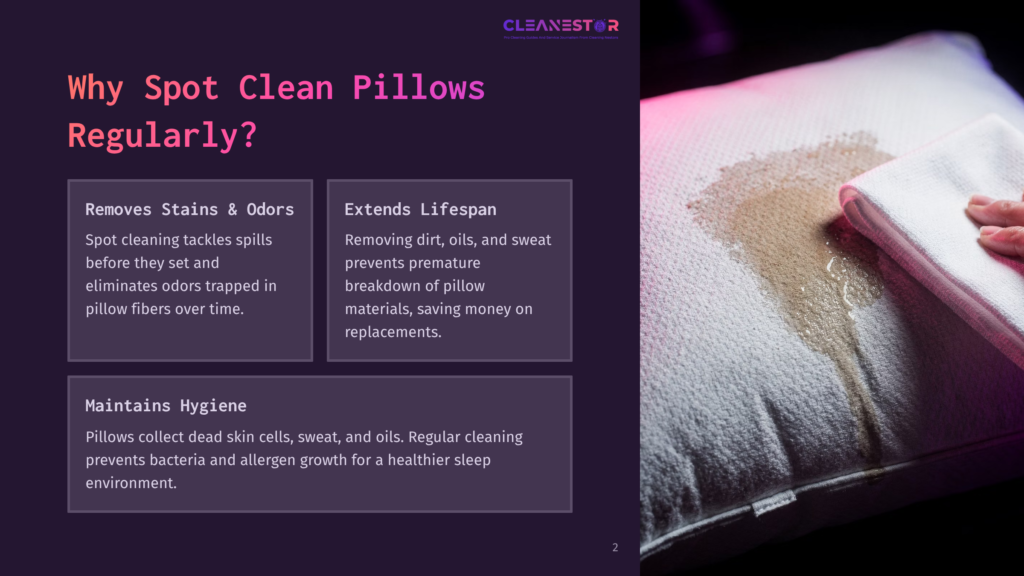 2 Why Spot Clean Pillows Regularly A Hand Uses A White Cloth To Wipe A Stain From A White Pillow, Demonstrating Spot Cleaning.