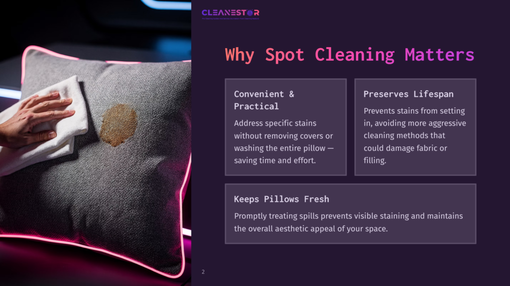 2 Why Spot Cleaning Matters A Hand Gently Dabs A Stain On A Grey Pillow With A White Cloth, Highlighting The Importance Of Spot Cleaning.