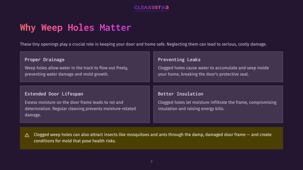 2 Why Weep Holes Matter Infographic Titled &Quot;Why Weep Holes Matter&Quot; From Cleanestor, Explaining The Importance Of Weep Holes In Doors And Windows For Preventing Water Damage And Mold Growth.