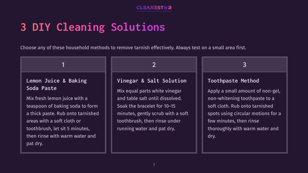 Diy Cleaning Solutions: 1. Lemon Juice &Amp; Baking Soda Paste For Tarnished Items. 2. Vinegar &Amp; Salt Solution For Tarnish. 3. Toothpaste For Non-Glowing Tarnished Spots.