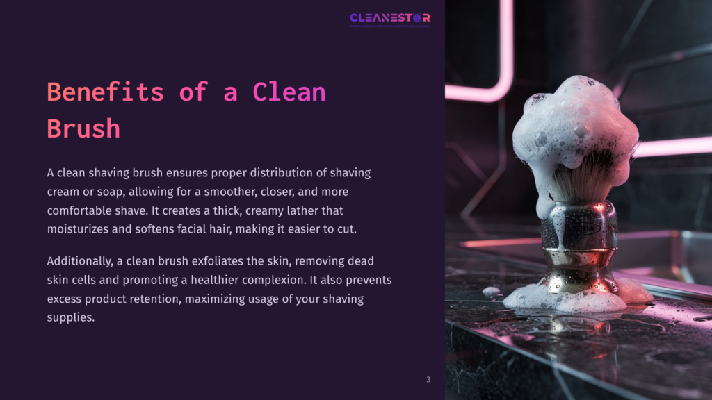 3 Benefits Of A Clean Brush A Wet Shaving Brush With A Thick, Creamy Lather Of Foam Sits On A Dark, Reflective Surface, With The Brand Name &Quot;Merixa&Quot; Visible On The Handle.