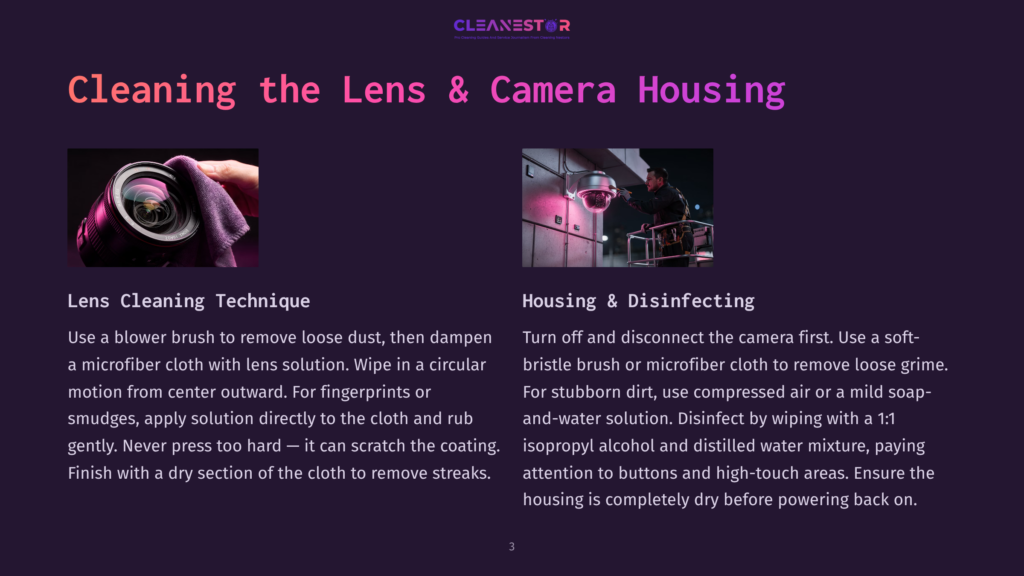 Close-Up Of A Hand Gently Cleaning A Camera Lens With A Purple Microfiber Cloth, Demonstrating The Lens Cleaning Technique.
