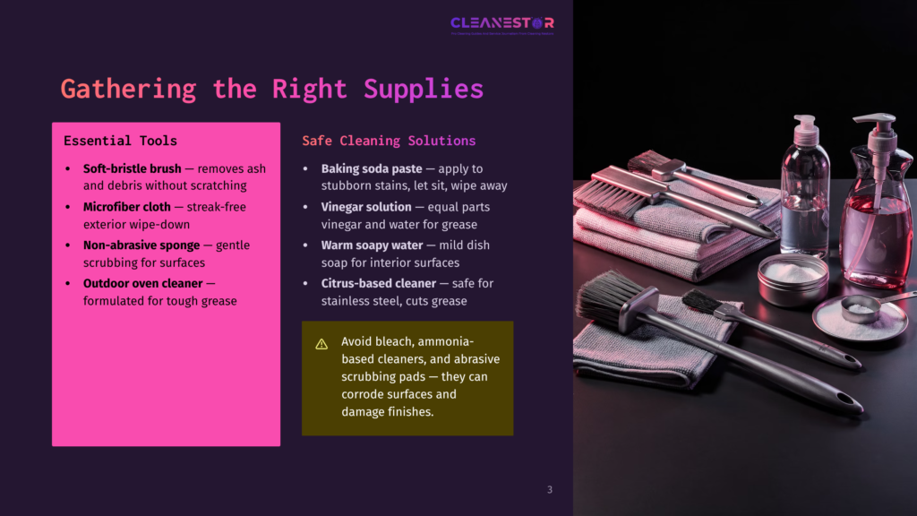 Cleanestor Page 3: Gathering The Right Supplies For Effective Cleaning. Essential Tools Include Soft-Bristle Brush, Microfiber Cloth, And Non-Abrasive Sponge. Cleaning Solutions: Baking Soda Paste, Vinegar Solution, And Warm Soapy Water.